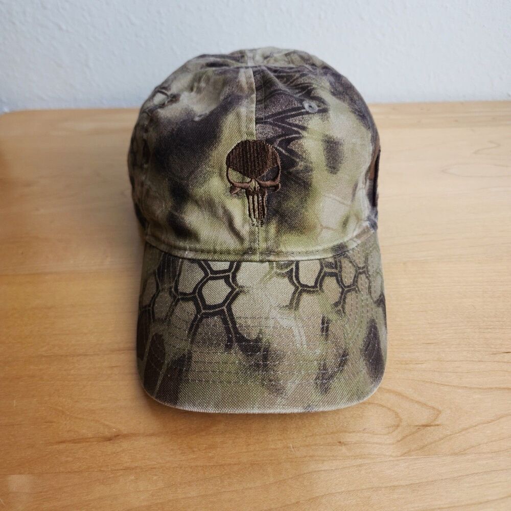 Kryptek Highlander Camo Punisher Skull Hat Baseball Cap USA Flag Adjustable